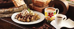 Preview wallpaper waffles, coffee, dessert, ice cream, banana