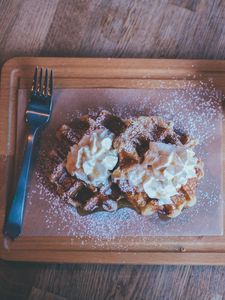 Preview wallpaper waffles, whipped cream, powder, cutting board