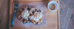 Preview wallpaper waffles, whipped cream, powder, cutting board