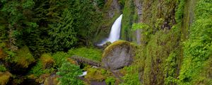 Preview wallpaper wahclella falls, oregon, waterfall, grass, hill