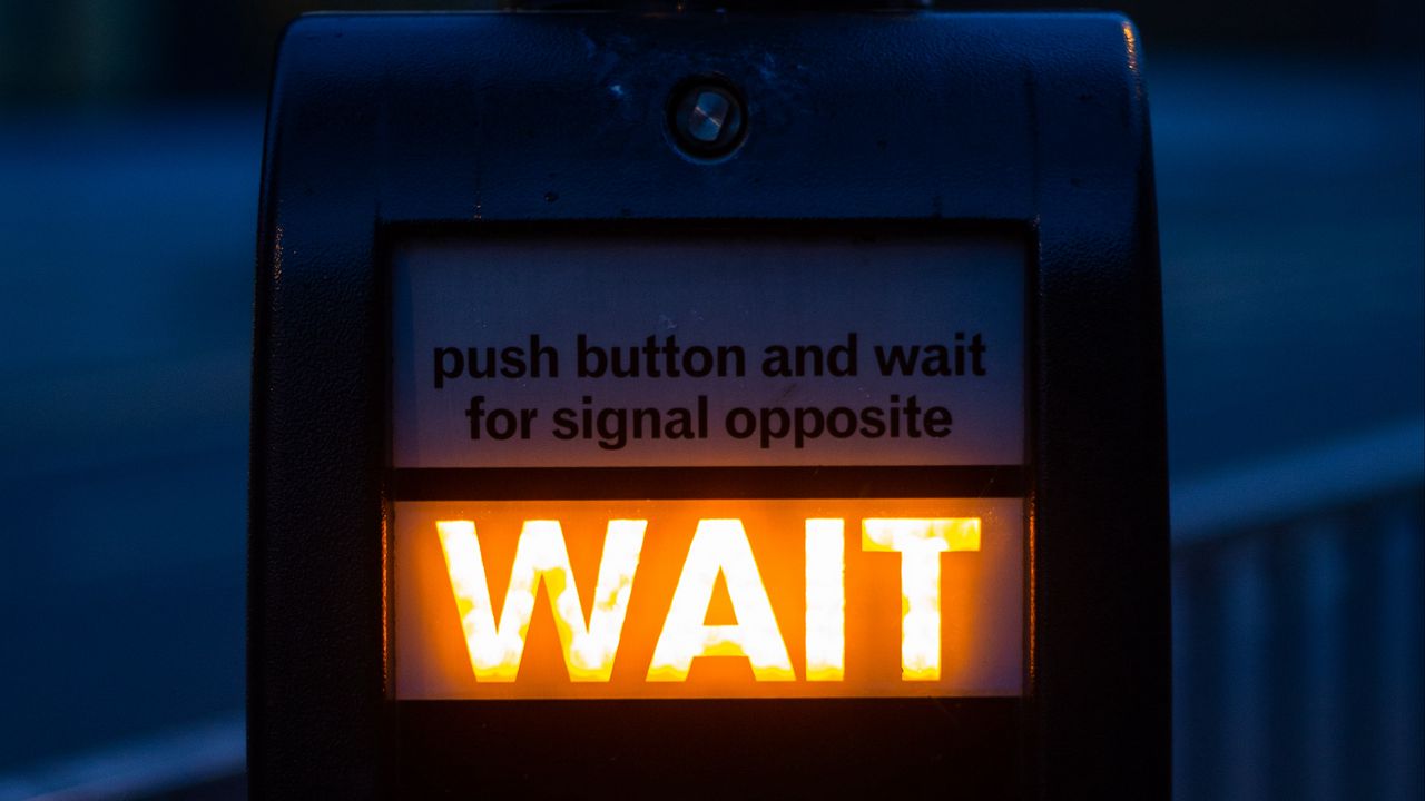 Wallpaper wait, button, inscription, signal, dark, backlight