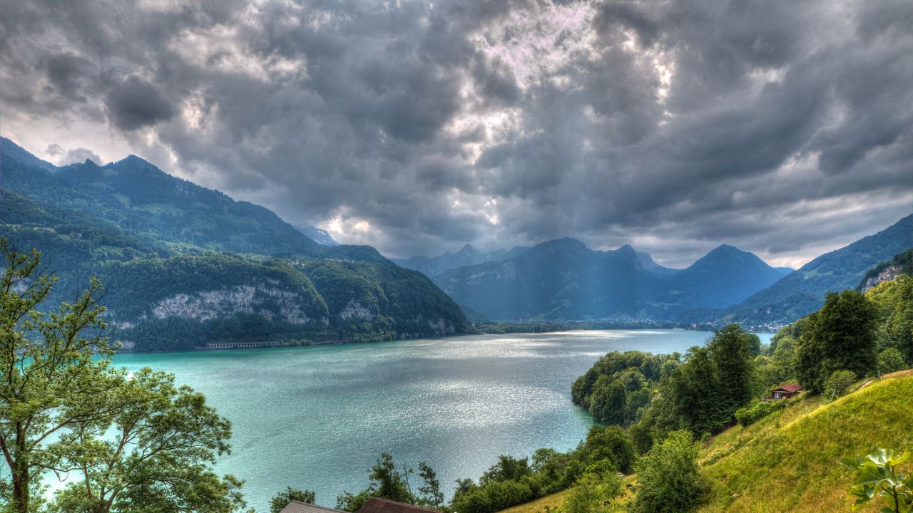 Wallpaper walensee lake, alps, switzerland, top view, hdr