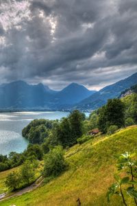 Preview wallpaper walensee lake, alps, switzerland, top view, hdr