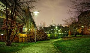Preview wallpaper walkway, trees, landscape, night street, hdr