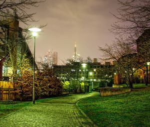 Preview wallpaper walkway, trees, landscape, night street, hdr
