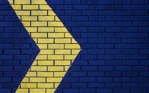 Preview wallpaper wall, brick, arrow, blue, yellow, pointer, direction