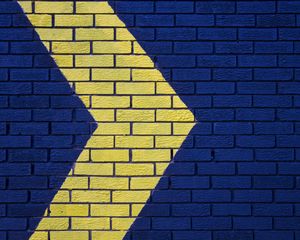 Preview wallpaper wall, brick, arrow, blue, yellow, pointer, direction