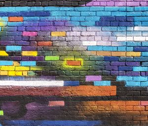 Preview wallpaper wall, brick, colorful, paint, street art, graffiti