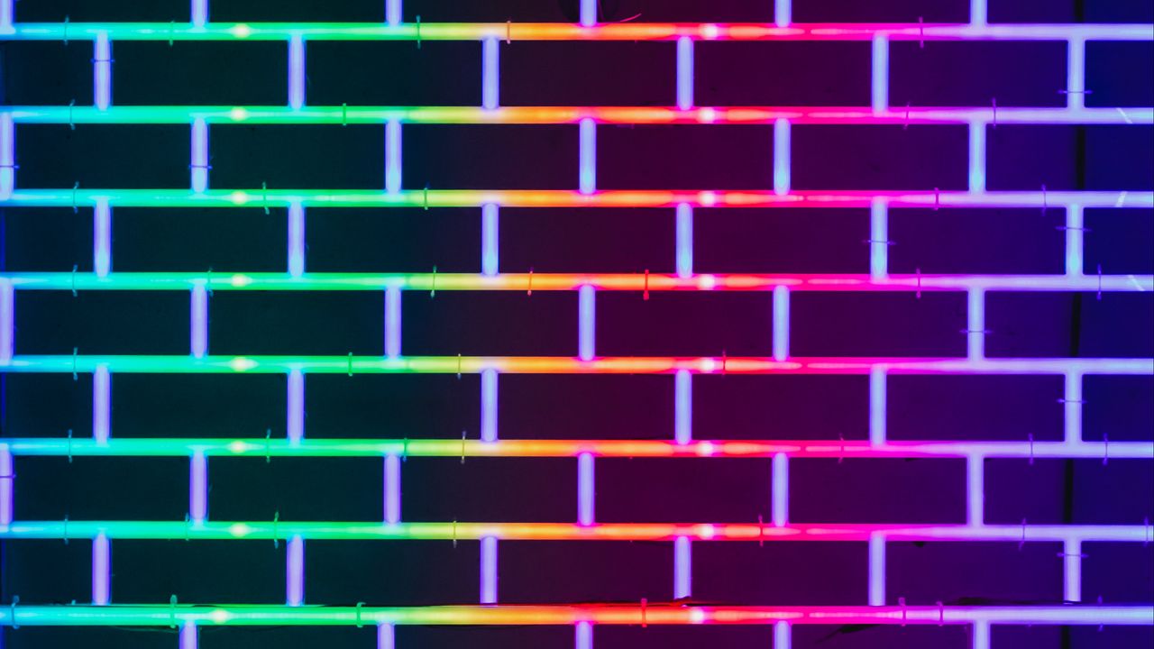 Wallpaper wall, brick, neon, glow, multicolored