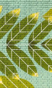 Preview wallpaper wall, bricks, graffiti, leaves, texture