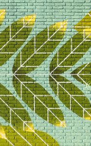 Preview wallpaper wall, bricks, graffiti, leaves, texture