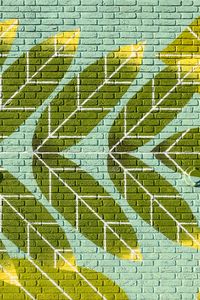 Preview wallpaper wall, bricks, graffiti, leaves, texture