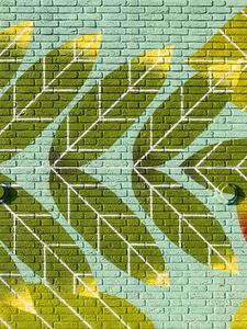 Preview wallpaper wall, bricks, graffiti, leaves, texture