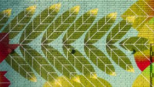 Preview wallpaper wall, bricks, graffiti, leaves, texture