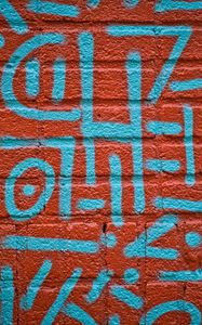 Preview wallpaper wall, bricks, graffiti, texture, red, blue