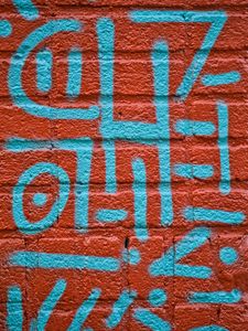 Preview wallpaper wall, bricks, graffiti, texture, red, blue