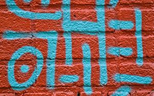 Preview wallpaper wall, bricks, graffiti, texture, red, blue