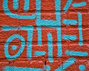 Preview wallpaper wall, bricks, graffiti, texture, red, blue