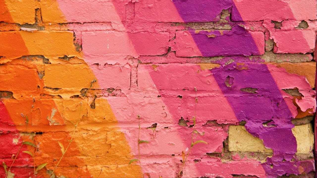Wallpaper wall, bricks, paint, colorful