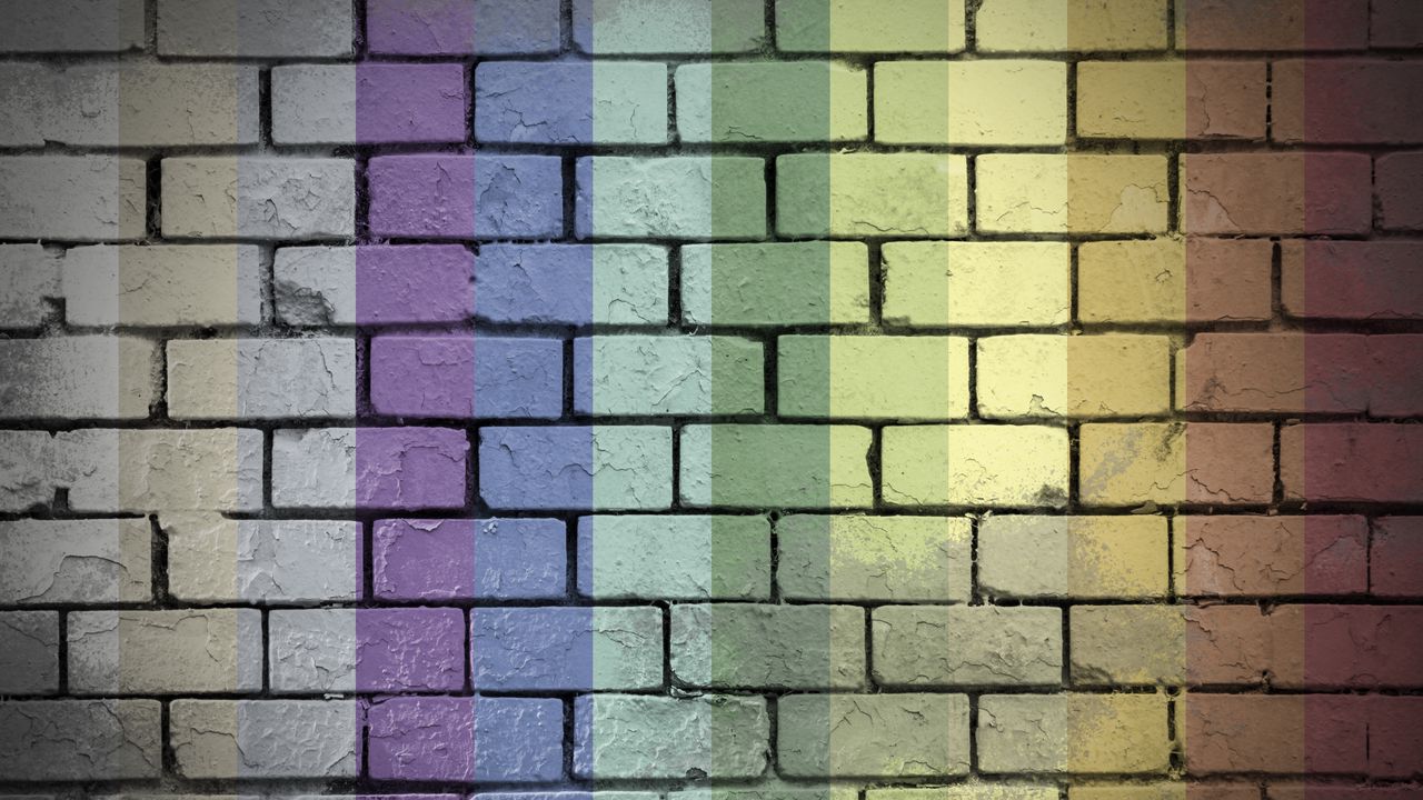 Wallpaper wall, bricks, rainbow