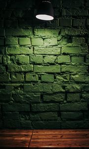 Preview wallpaper wall, bricks, surface, lamp, lighting, green