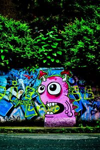 Preview wallpaper wall, graffiti, colorful, trees