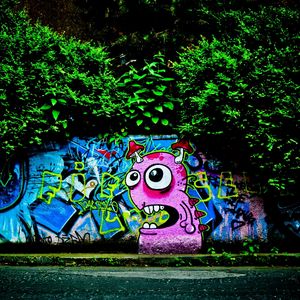 Preview wallpaper wall, graffiti, colorful, trees