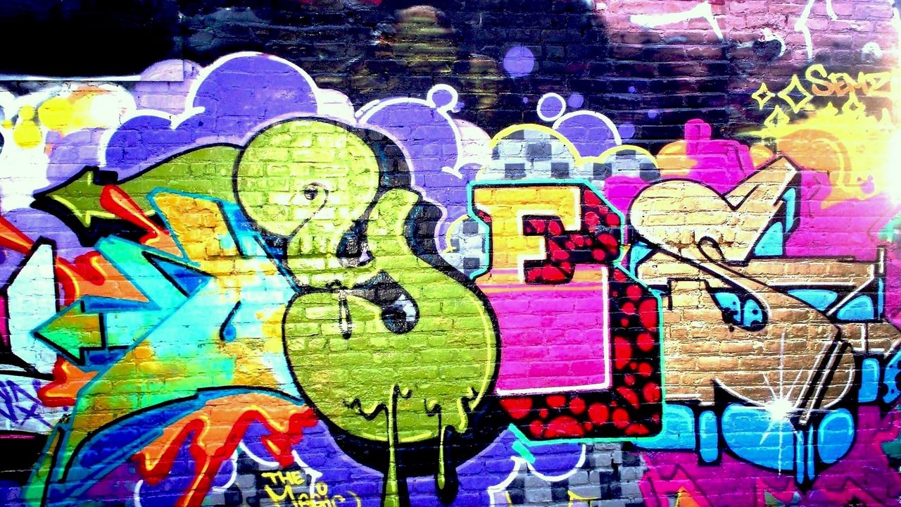 Wallpaper wall, graffiti, colorful, sign