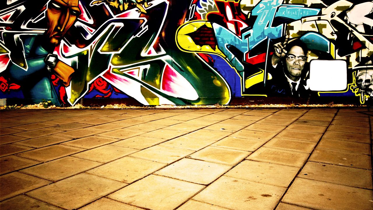 Wallpaper wall, graffiti, colorful, tiles