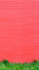 Preview wallpaper wall, grass, pink, bricks