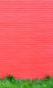 Preview wallpaper wall, grass, pink, bricks