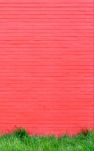 Preview wallpaper wall, grass, pink, bricks