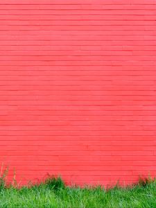 Preview wallpaper wall, grass, pink, bricks