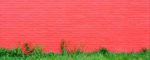 Preview wallpaper wall, grass, pink, bricks