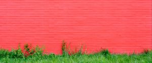 Preview wallpaper wall, grass, pink, bricks