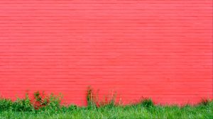 Preview wallpaper wall, grass, pink, bricks