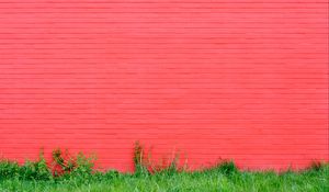 Preview wallpaper wall, grass, pink, bricks