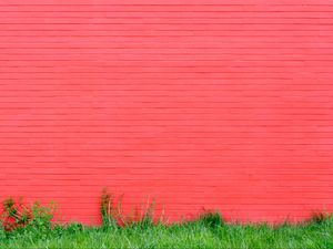 Preview wallpaper wall, grass, pink, bricks