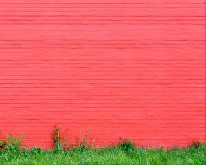 Preview wallpaper wall, grass, pink, bricks