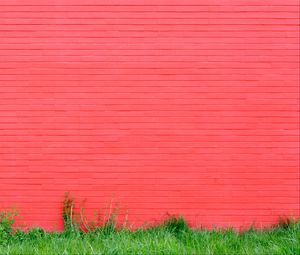 Preview wallpaper wall, grass, pink, bricks