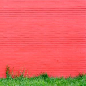 Preview wallpaper wall, grass, pink, bricks
