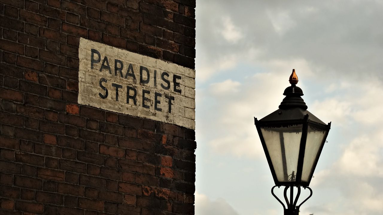 Wallpaper wall, inscription, brick, sign, street