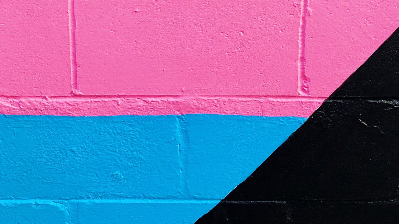 Wallpaper wall, paint, multicolored, brick, pink, blue, black, white