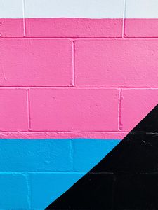 Preview wallpaper wall, paint, multicolored, brick, pink, blue, black, white