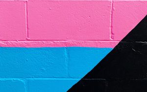 Preview wallpaper wall, paint, multicolored, brick, pink, blue, black, white