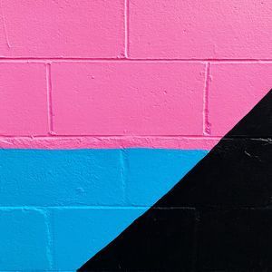 Preview wallpaper wall, paint, multicolored, brick, pink, blue, black, white