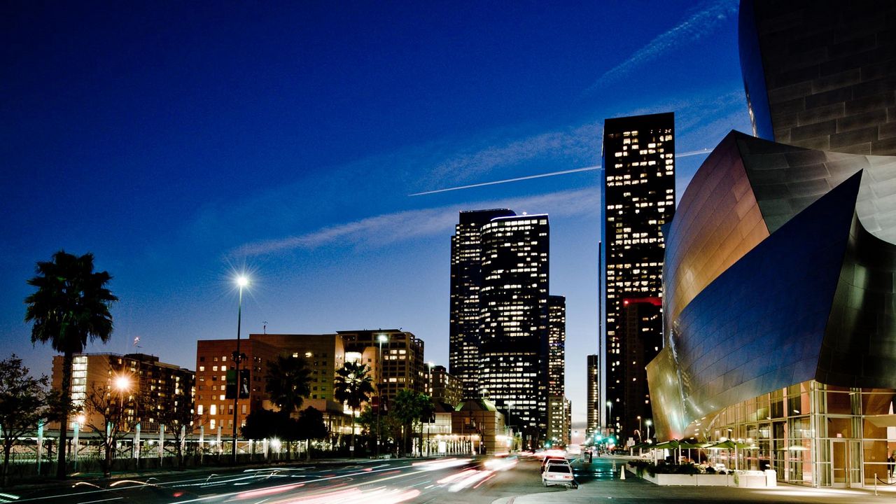 Wallpaper walt disney concert hall, night, los angeles, california, usa