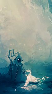 Preview wallpaper wanderer, dragon, art, fog