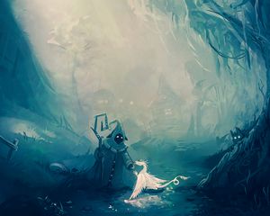 Preview wallpaper wanderer, dragon, art, fog