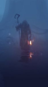Preview wallpaper wanderer, fog, mantle, dark, gloomy, lamp